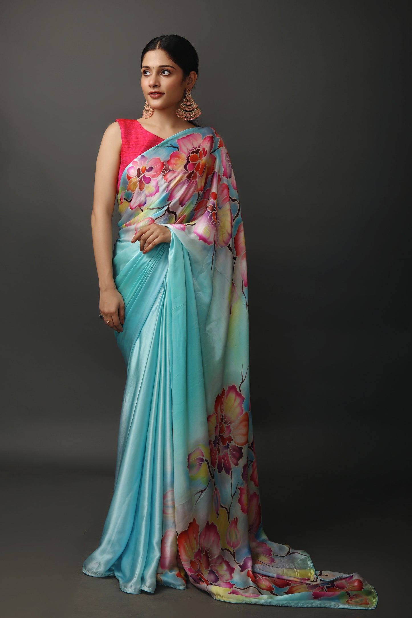 Light Turquoise Blue Mulberry Silk Satin Saree