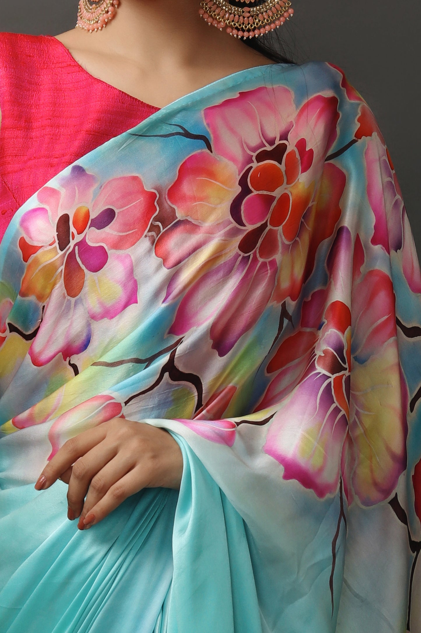Light Turquoise Blue Mulberry Silk Satin Saree