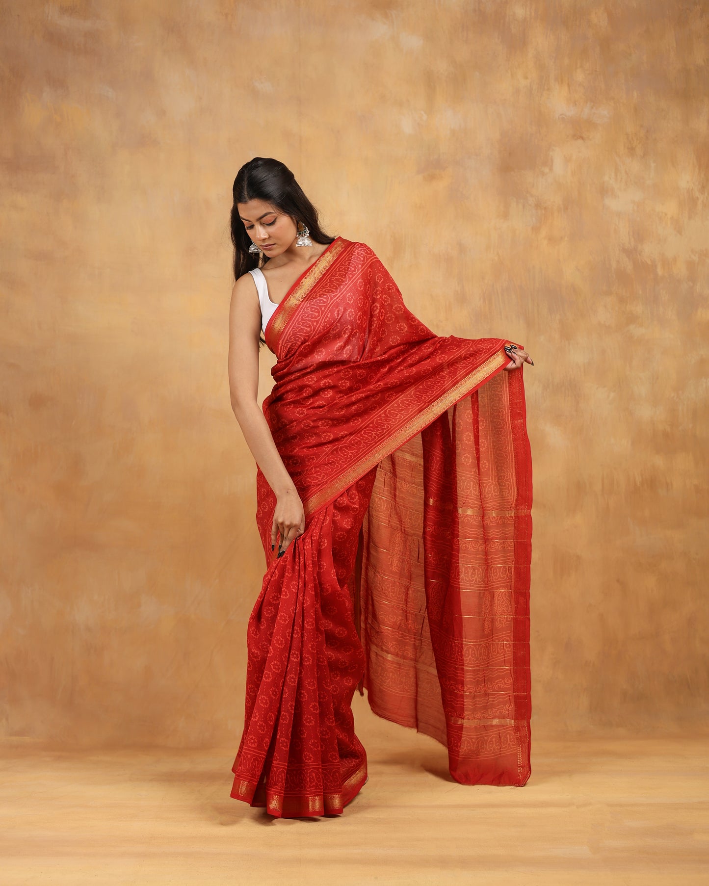 Maheswari silk hand block printed saree