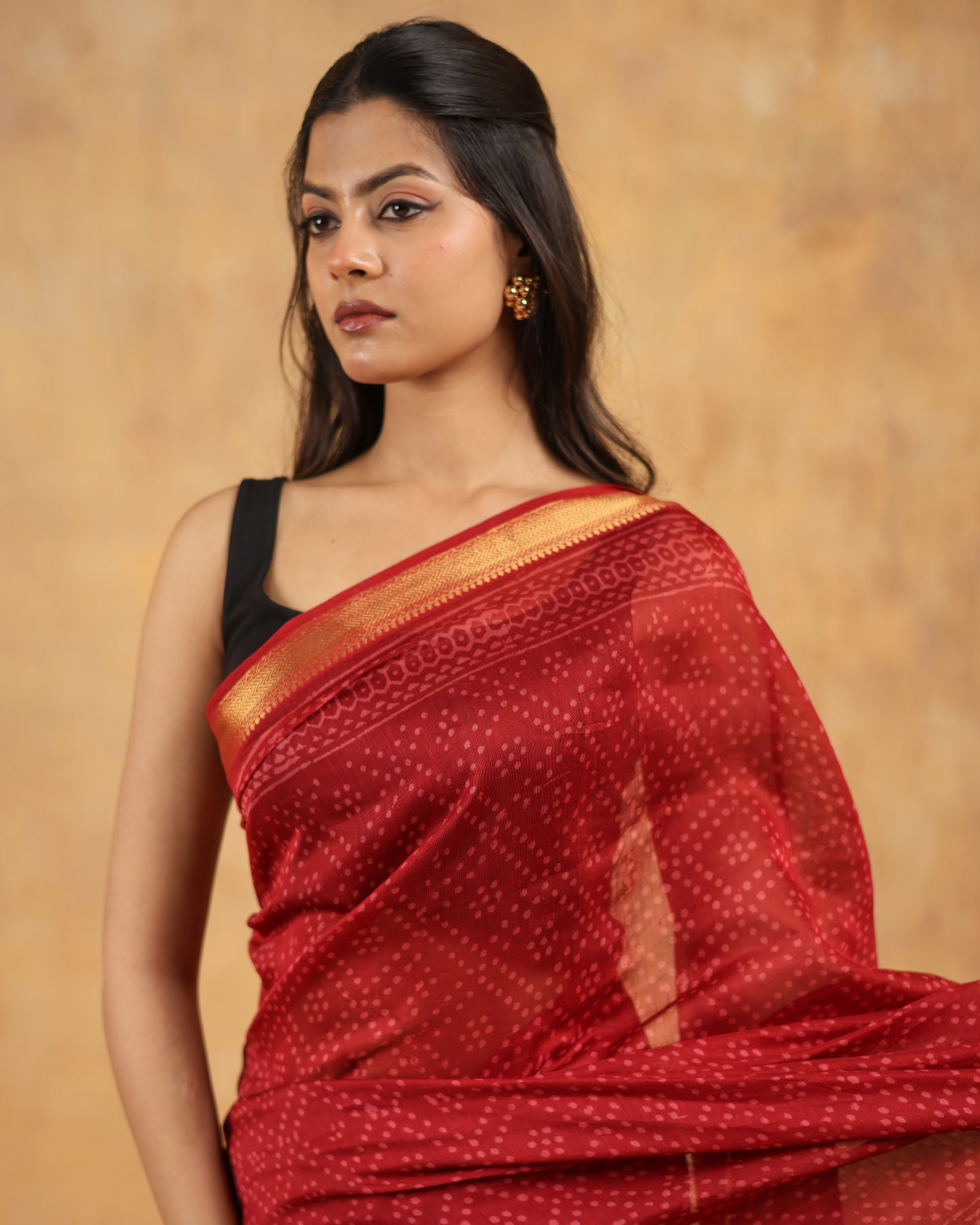 Maheswari silk hand block hand printed saree