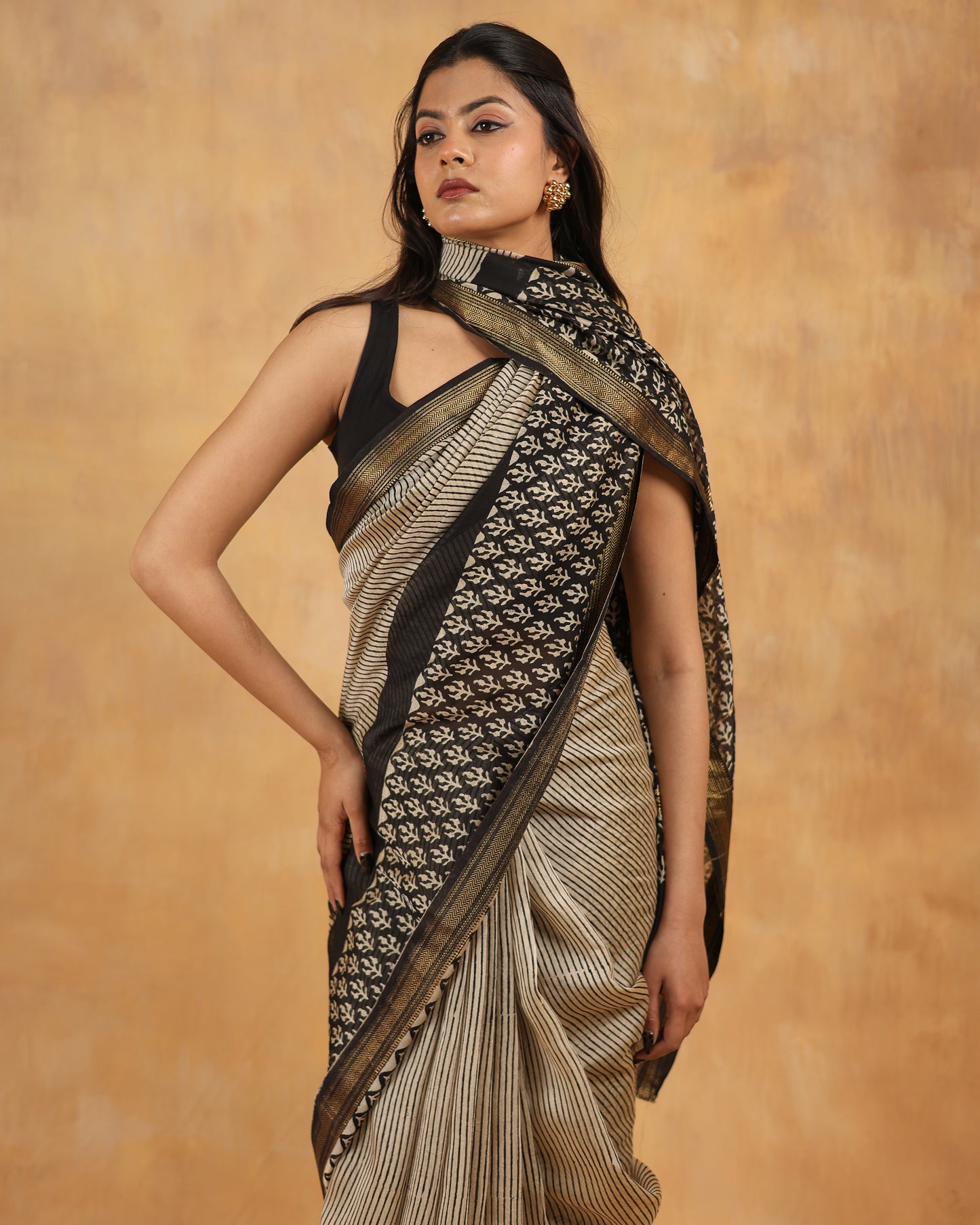 maheswari silk hand block printed saree