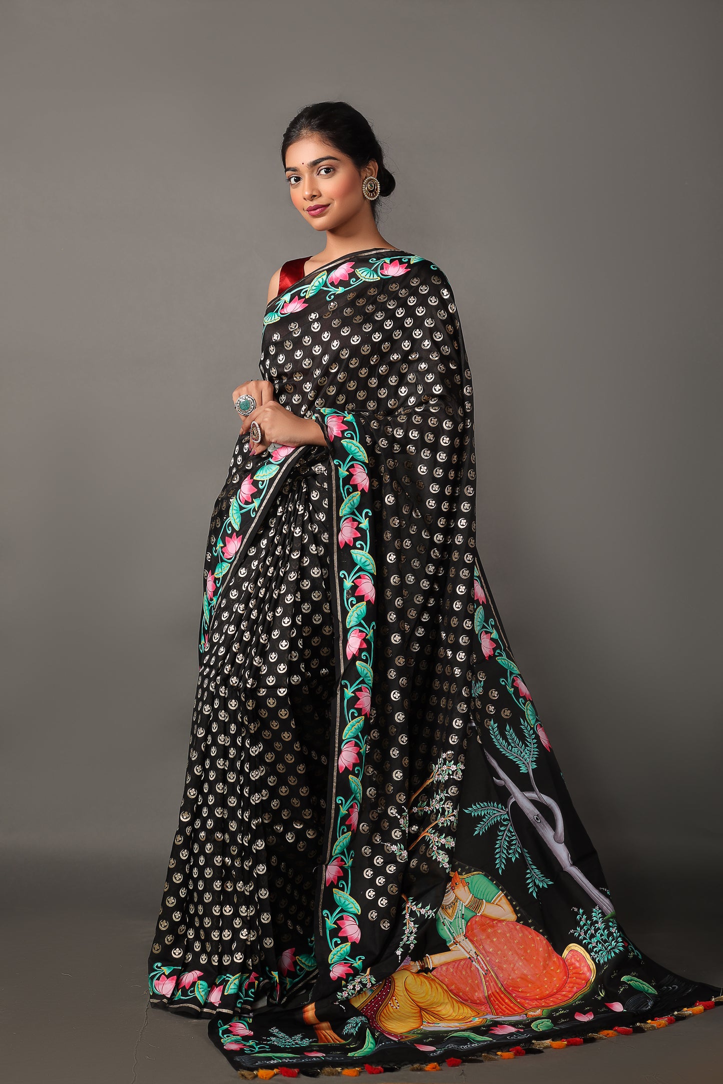Handwoven Pure Katan Silk Banarasi Saree with Pichwai Art