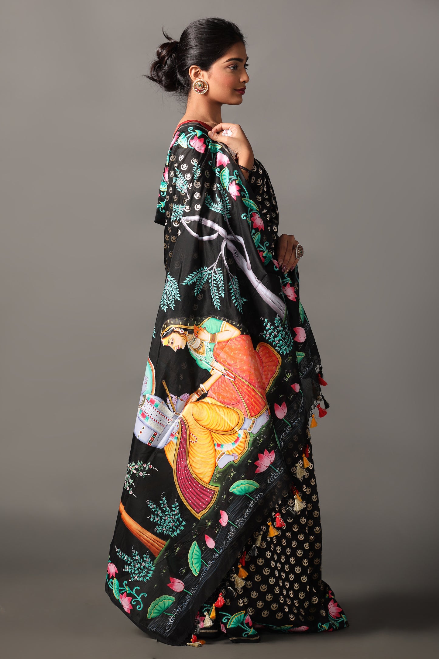 Handwoven Pure Katan Silk Banarasi Saree with Pichwai Art