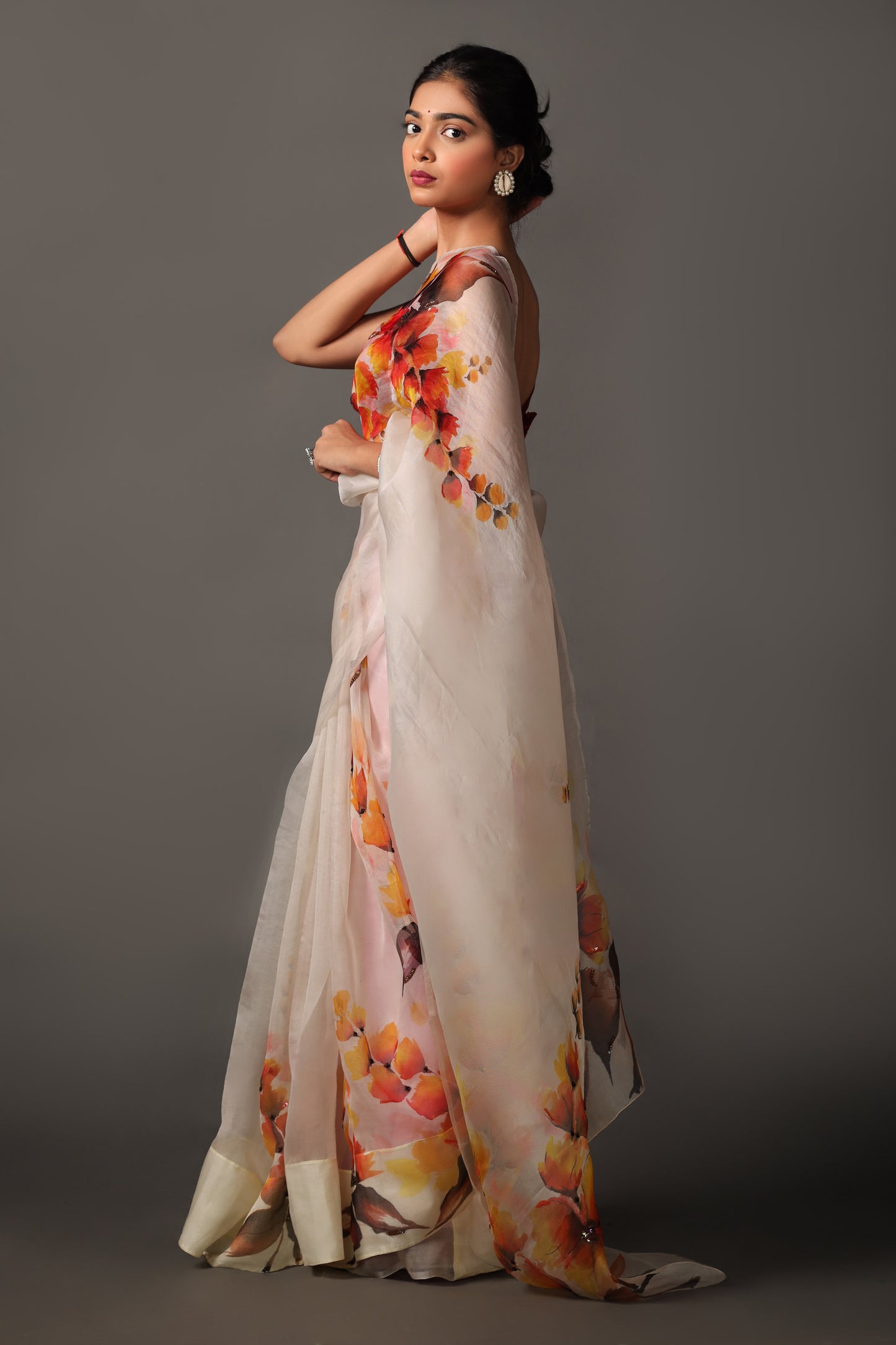 Off-White Mulberry Silk Organzga Saree