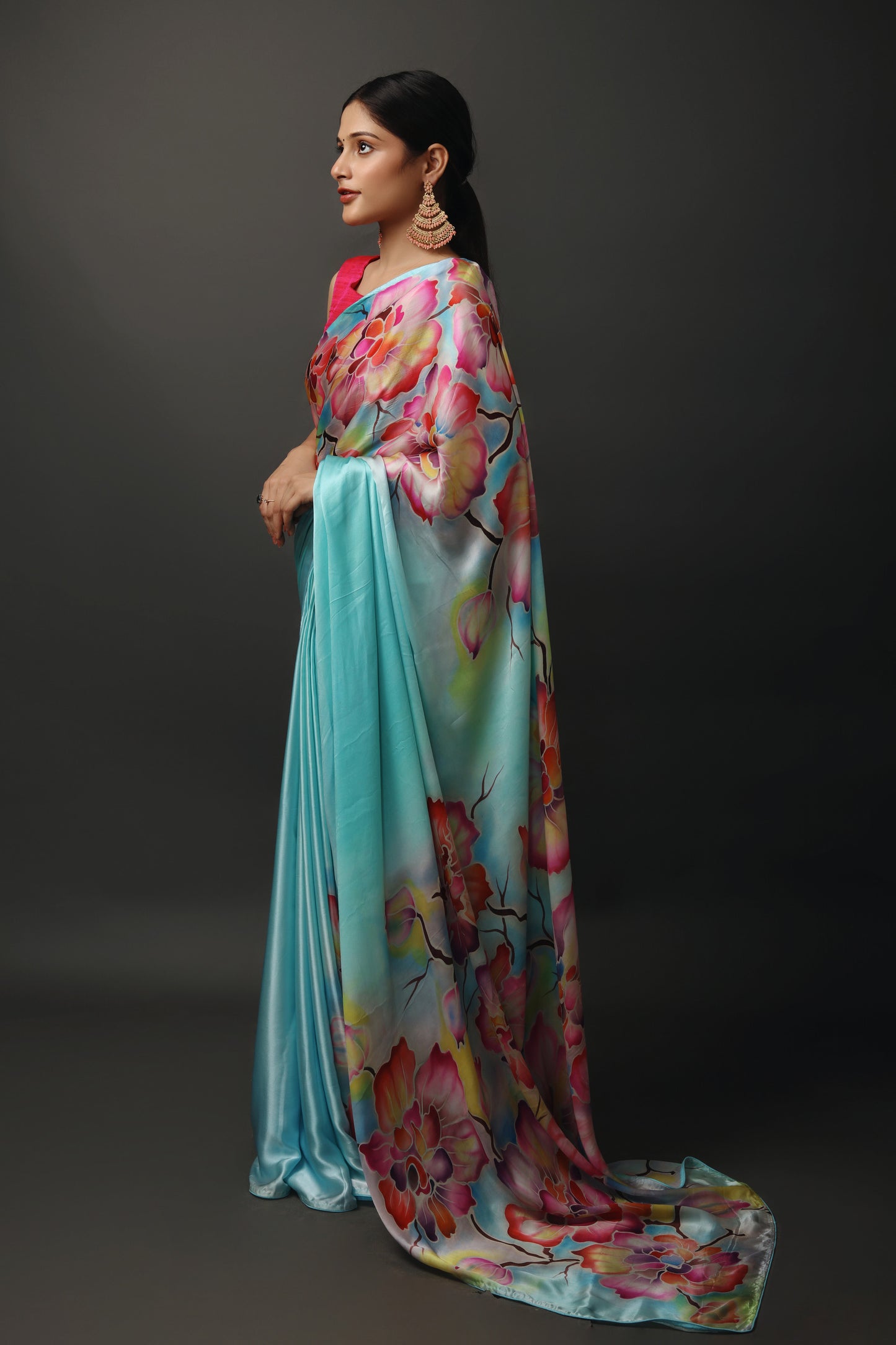 Light Turquoise Blue Malbari Silk Satin Saree