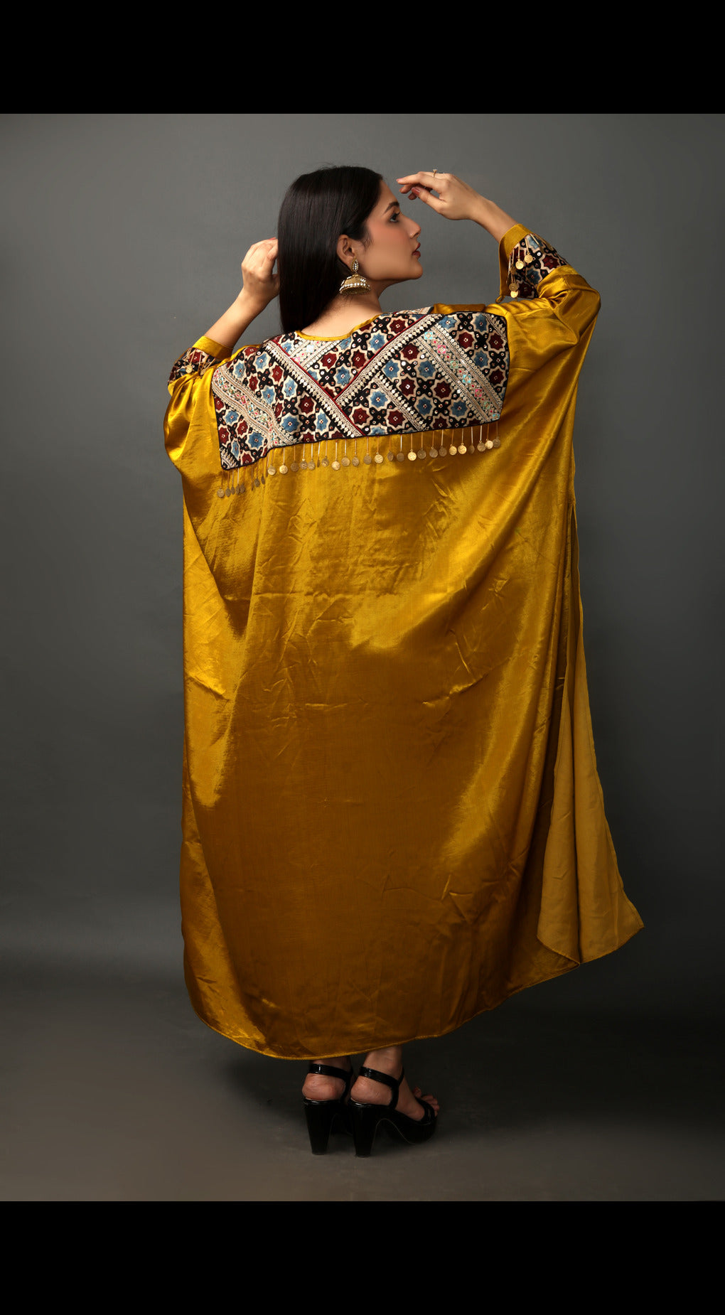 Hand-Woven Mahru Silk Kaftan with Ajrakh Embroidery