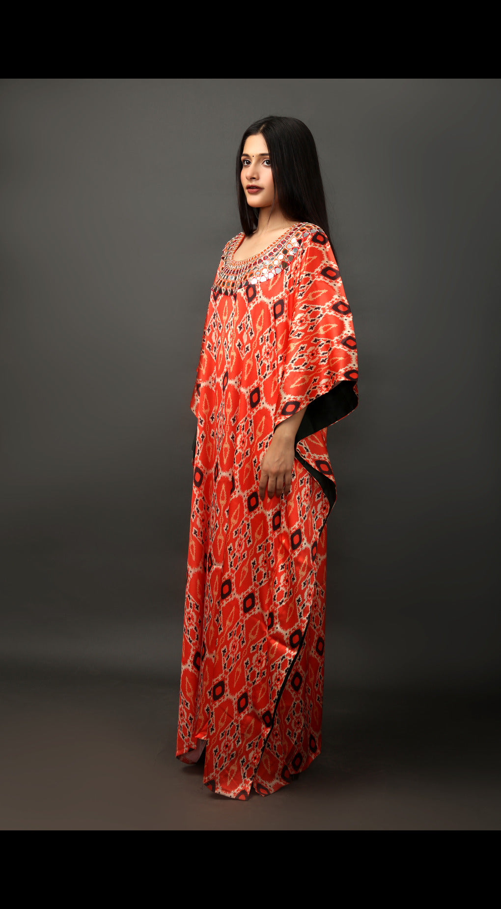 Digital Printed Kaftan with Hand Embroidered Neckline