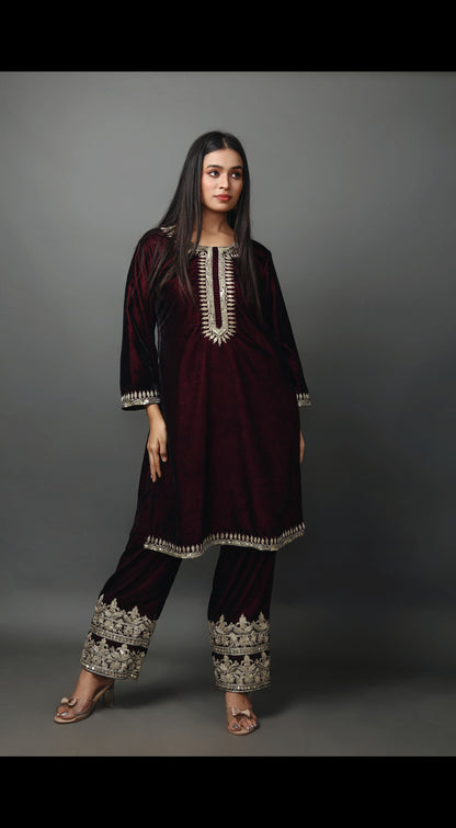 Velvet Kurta Set with Dori and Hand Embroidery