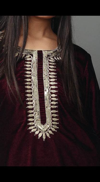 Velvet Kurta Set with Dori and Hand Embroidery