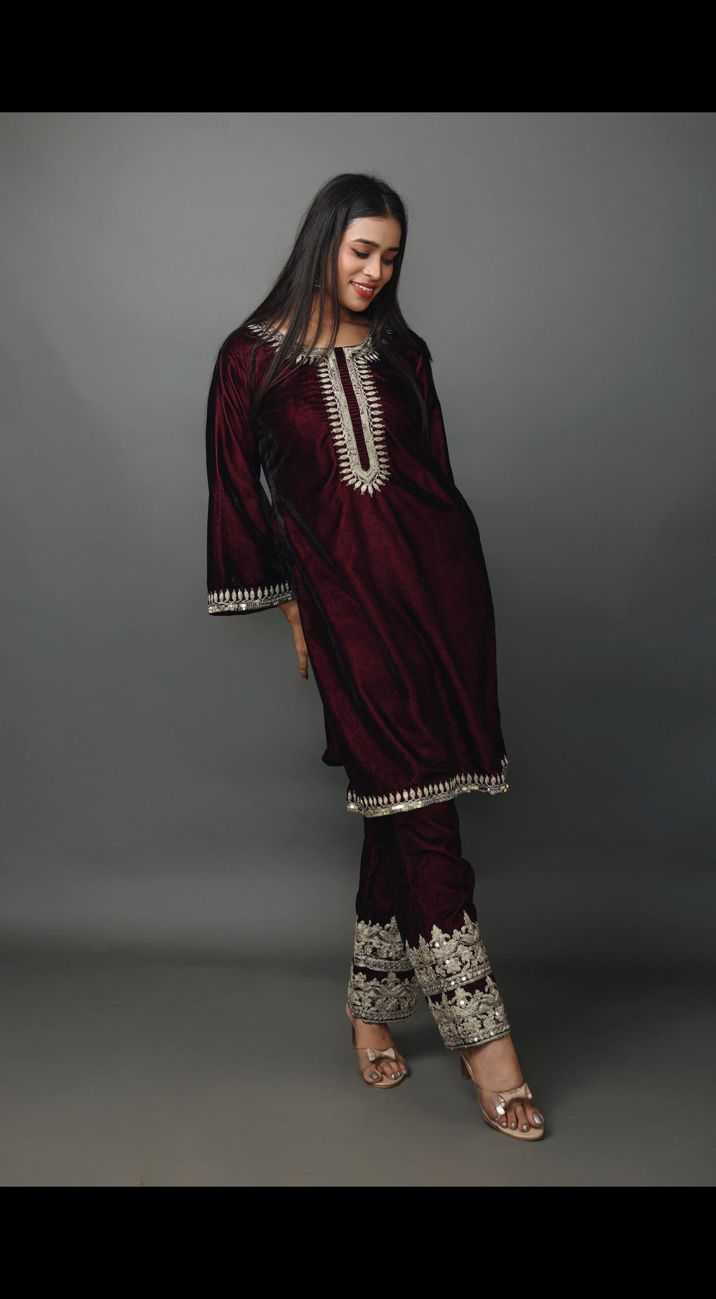 Velvet Kurta Set with Dori and Hand Embroidery