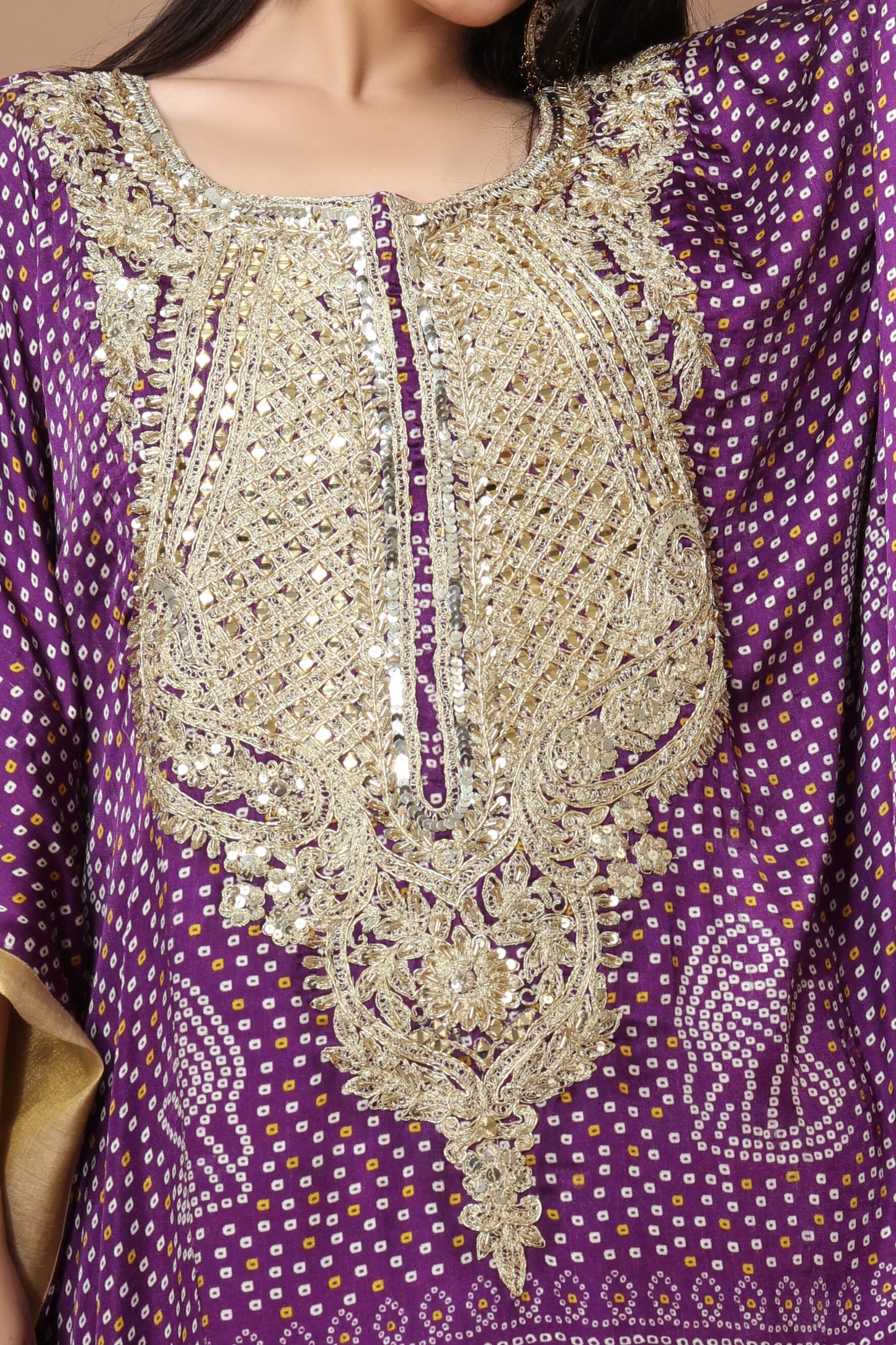 Purple Dola Silk Banarasi Kaftan with Zari Dori & Hand Embroidery