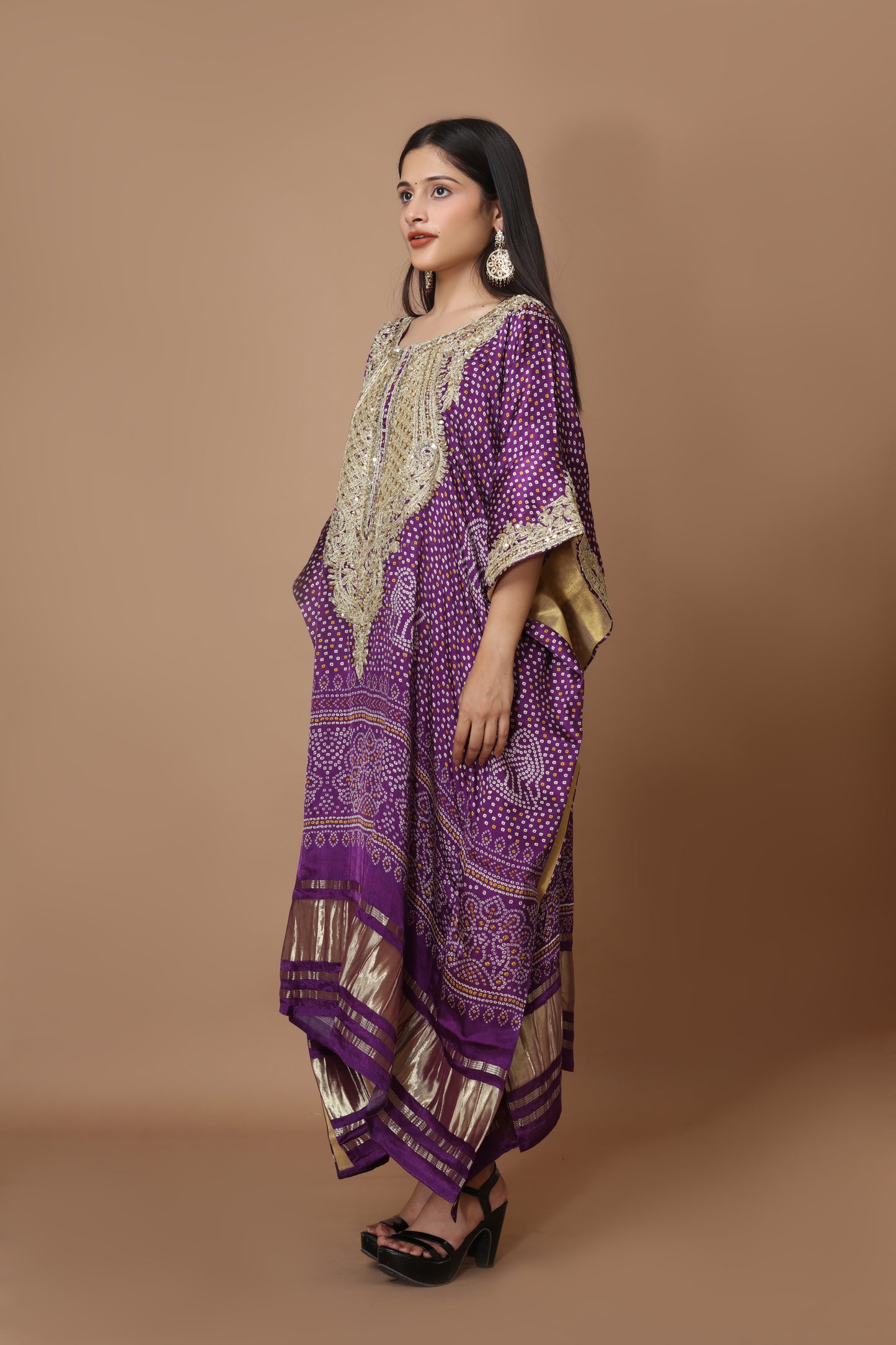 Purple Dola Silk Banarasi Kaftan with Zari Dori & Hand Embroidery