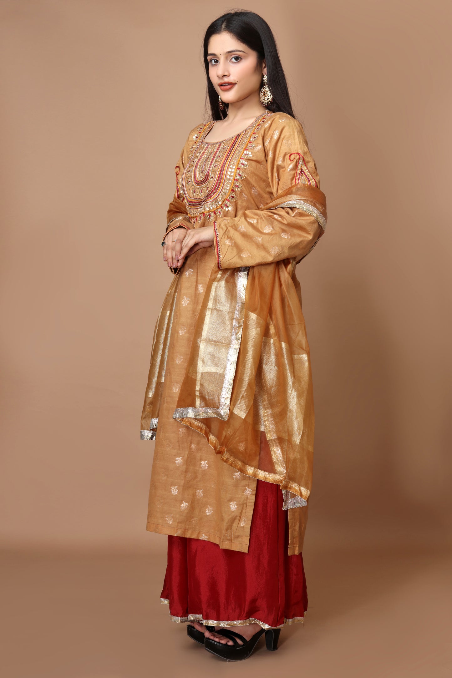 Handwoven Pure Silk Banarasi Kurta Set with Hand Embroidery