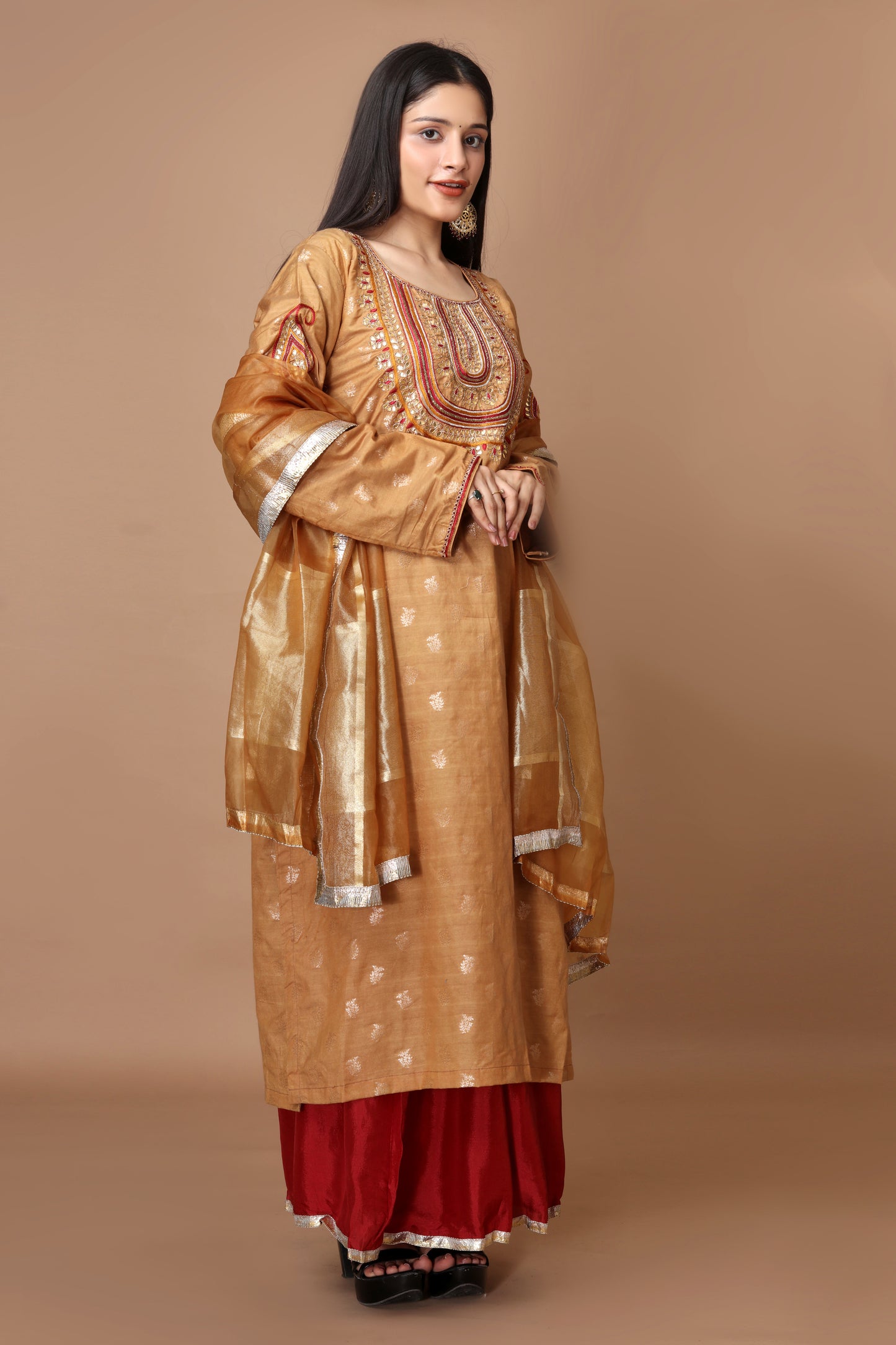 Handwoven Pure Silk Banarasi Kurta Set with Hand Embroidery