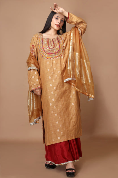 Handwoven Pure Silk Banarasi Kurta Set with Hand Embroidery