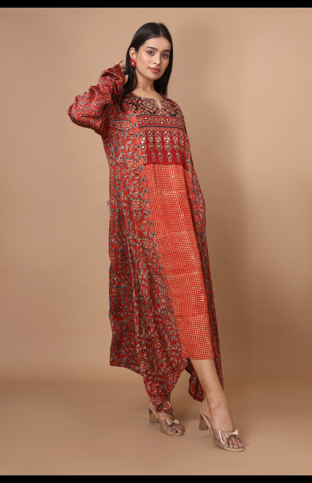 Ajrakh Handcrafted Dress with Hand Embroidery