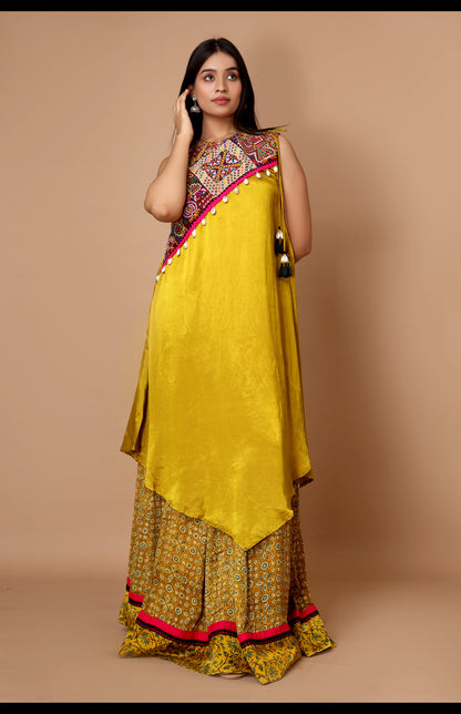 Handcrafted Ajrakh and Kutchi Embroidered Outfit