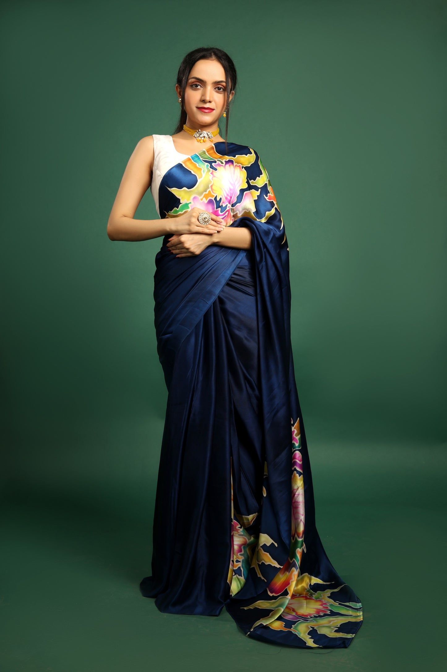 Midnight Blue Malbari Silk Satin Saree