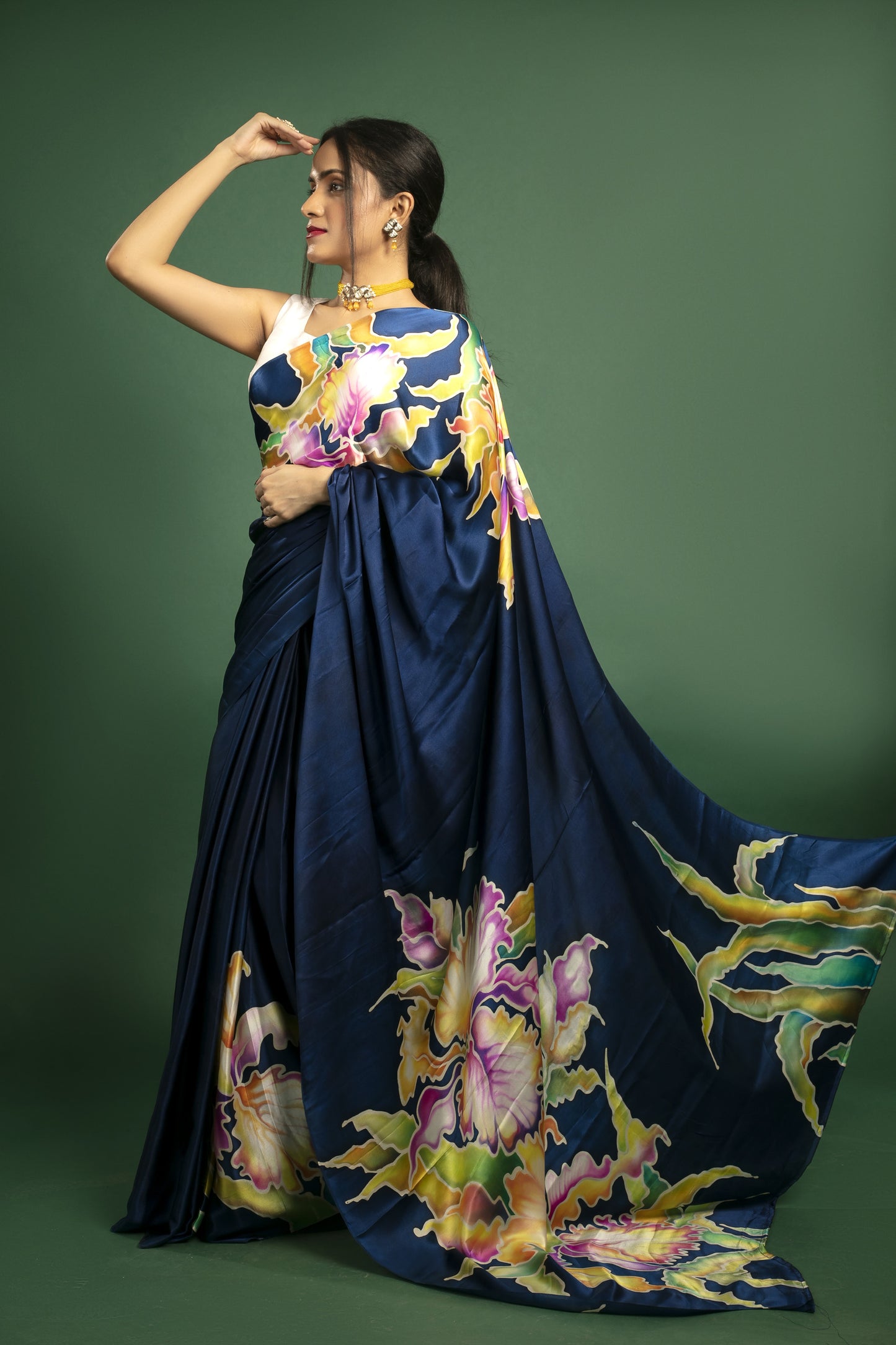 Midnight Blue Malbari Silk Satin Saree