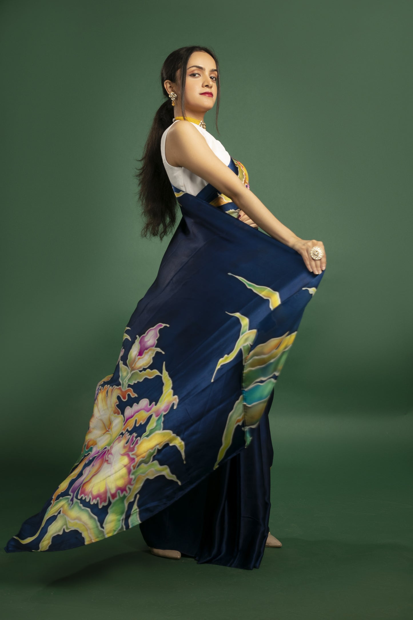 Midnight Blue Malbari Silk Satin Saree