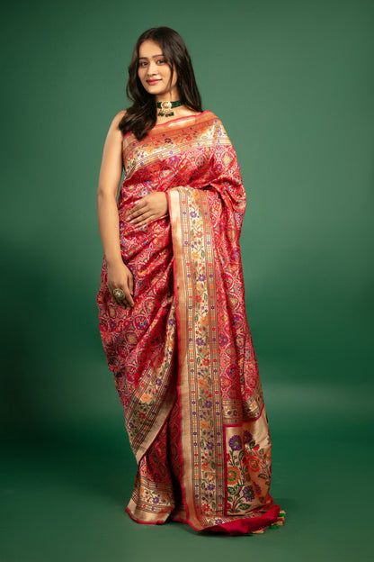 Handwoven Minakari Banarasi Saree with Unstitched Blouse