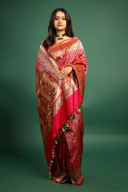 Handwoven Minakari Banarasi Saree with Unstitched Blouse