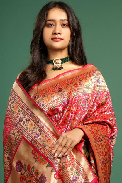 Handwoven Minakari Banarasi Saree with Unstitched Blouse