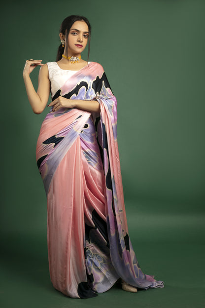 Hand-Painted Pure Silk Satin Saree