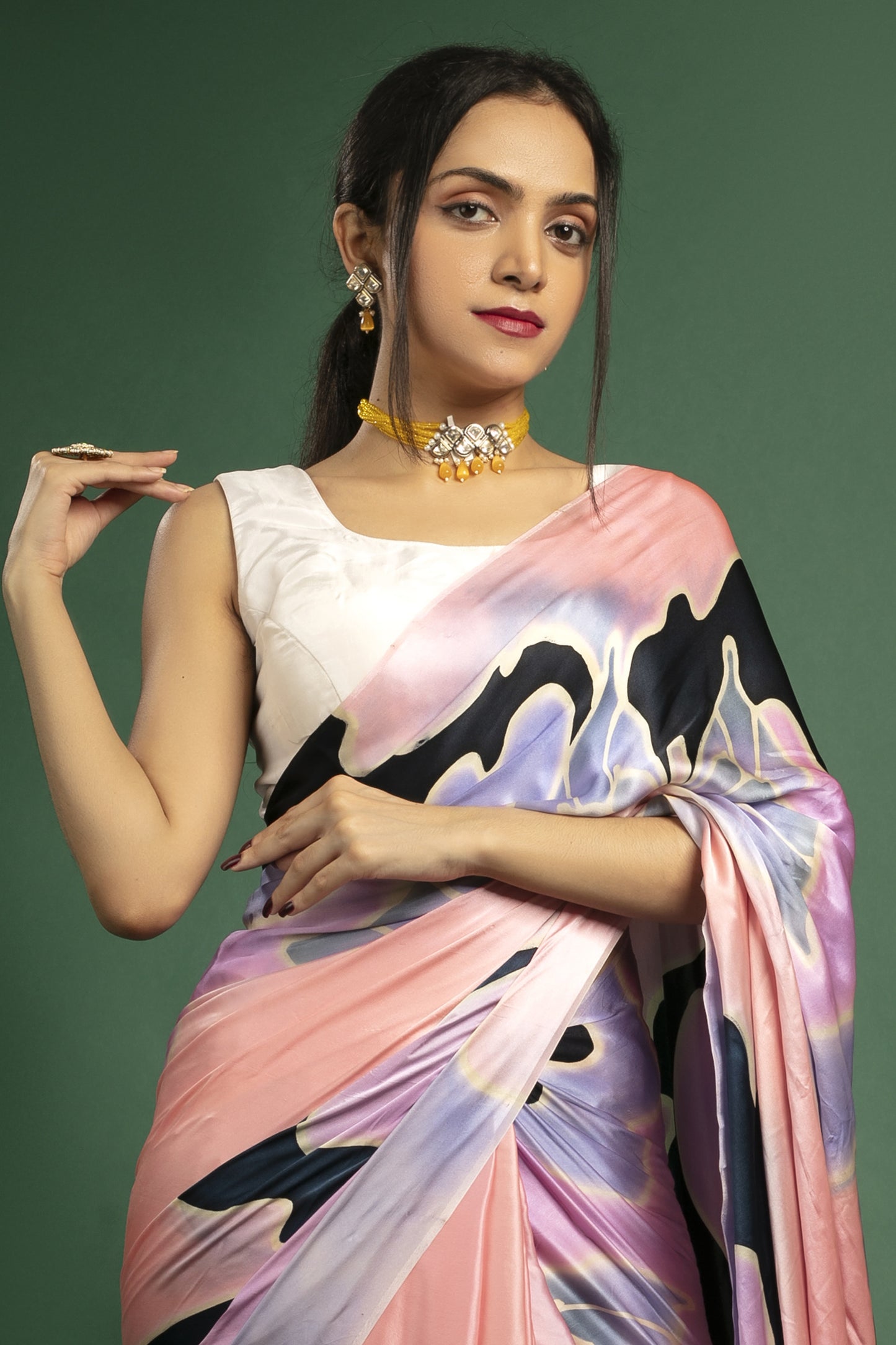 Hand-Painted Pure Silk Satin Saree