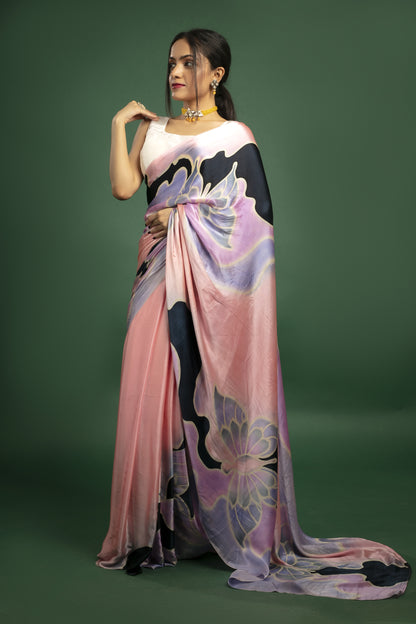 Hand-Painted Pure Silk Satin Saree