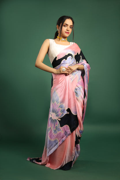 Hand-Painted Pure Silk Satin Saree