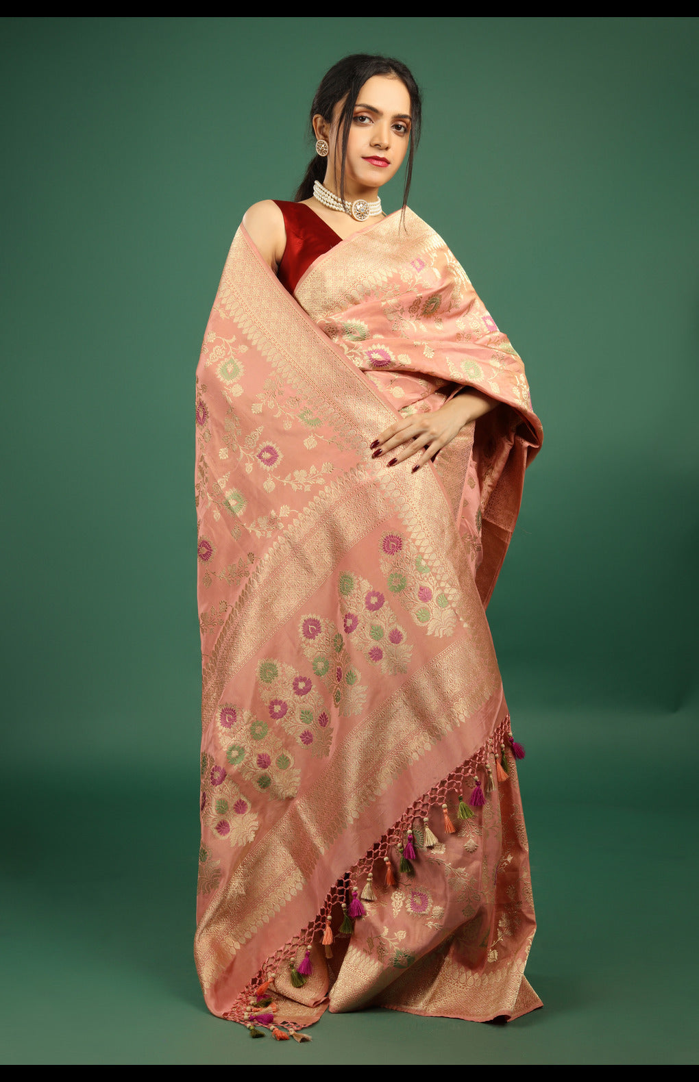 Kadhua Handwoven Banarasi Pure Katan Silk Saree in Old Rose Pink