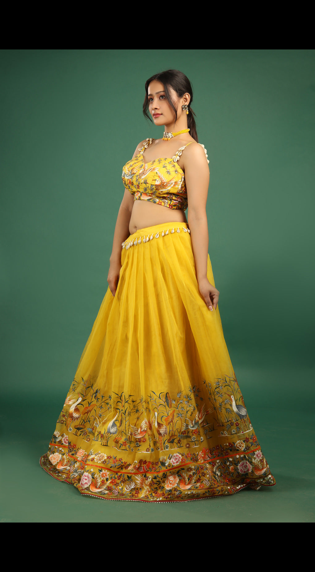 Hand Painted and Embroidered Pure Organza Lehenga Set