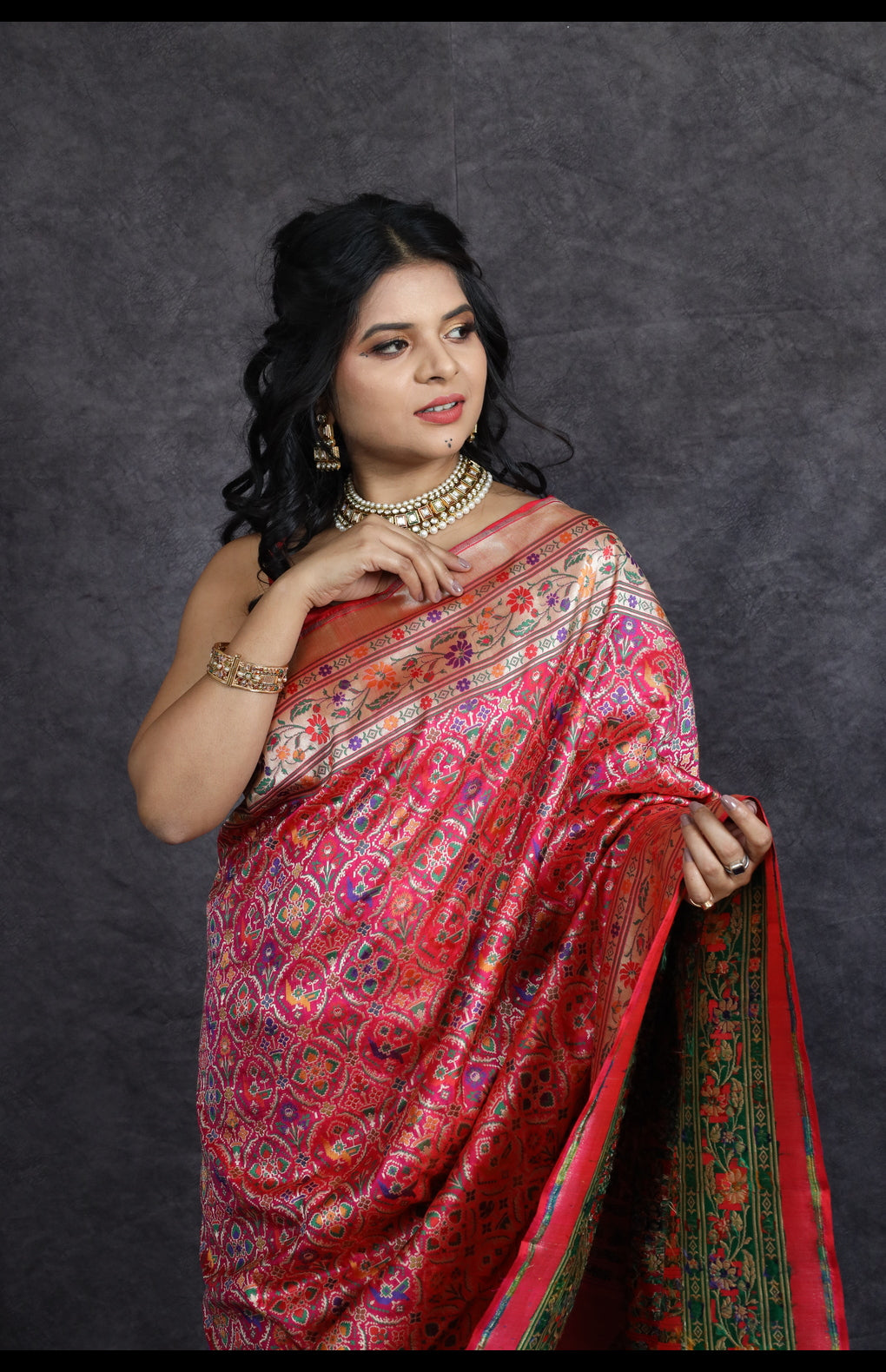 Handwoven Pure Katan Silk Banarasi Saree with Patola and Paithani Inspired Motifs