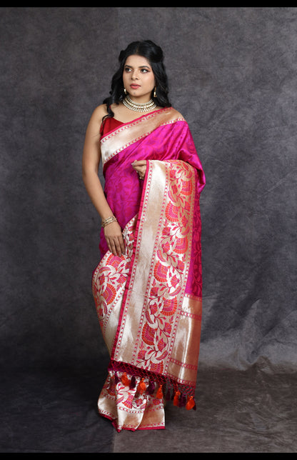 Handwoven Pure Katan Silk Banarasi Tanchui Saree with Zari Weave Border