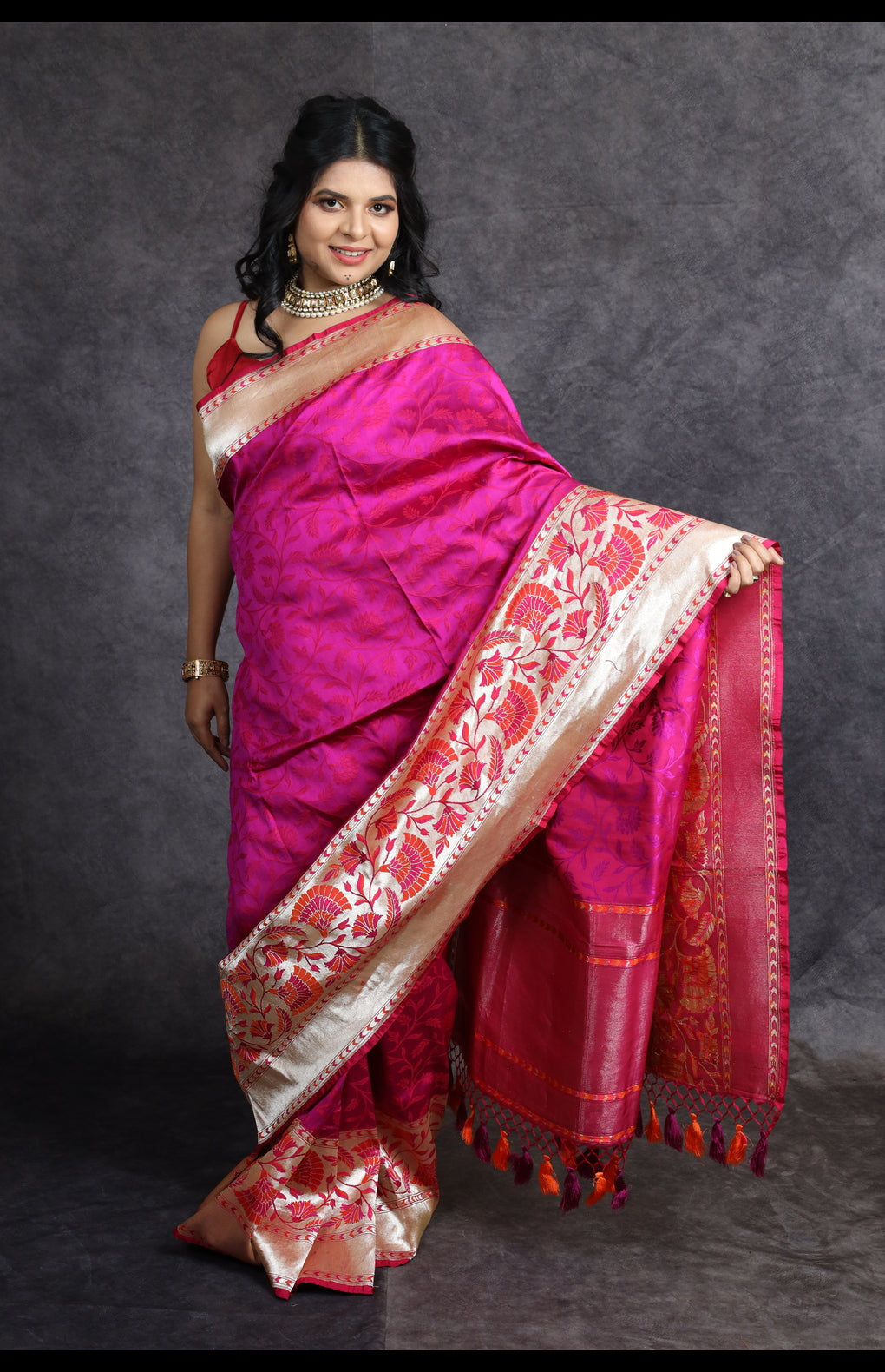 Handwoven Pure Katan Silk Banarasi Tanchui Saree with Zari Weave Border