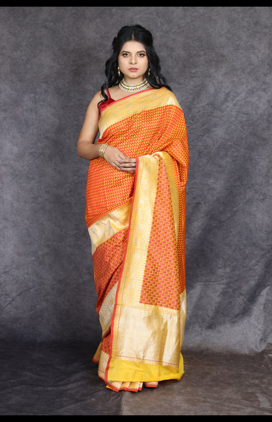 Handwoven Pure Katan Silk Banarasi Tanchui Saree with Zari Weave Border