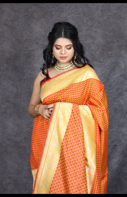 Handwoven Pure Katan Silk Banarasi Tanchui Saree with Zari Weave Border