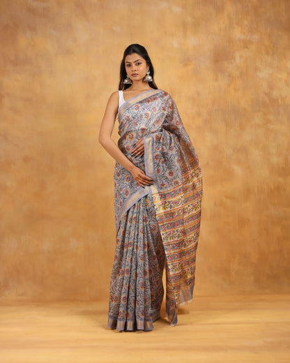 maheswari silk hand block printed saree