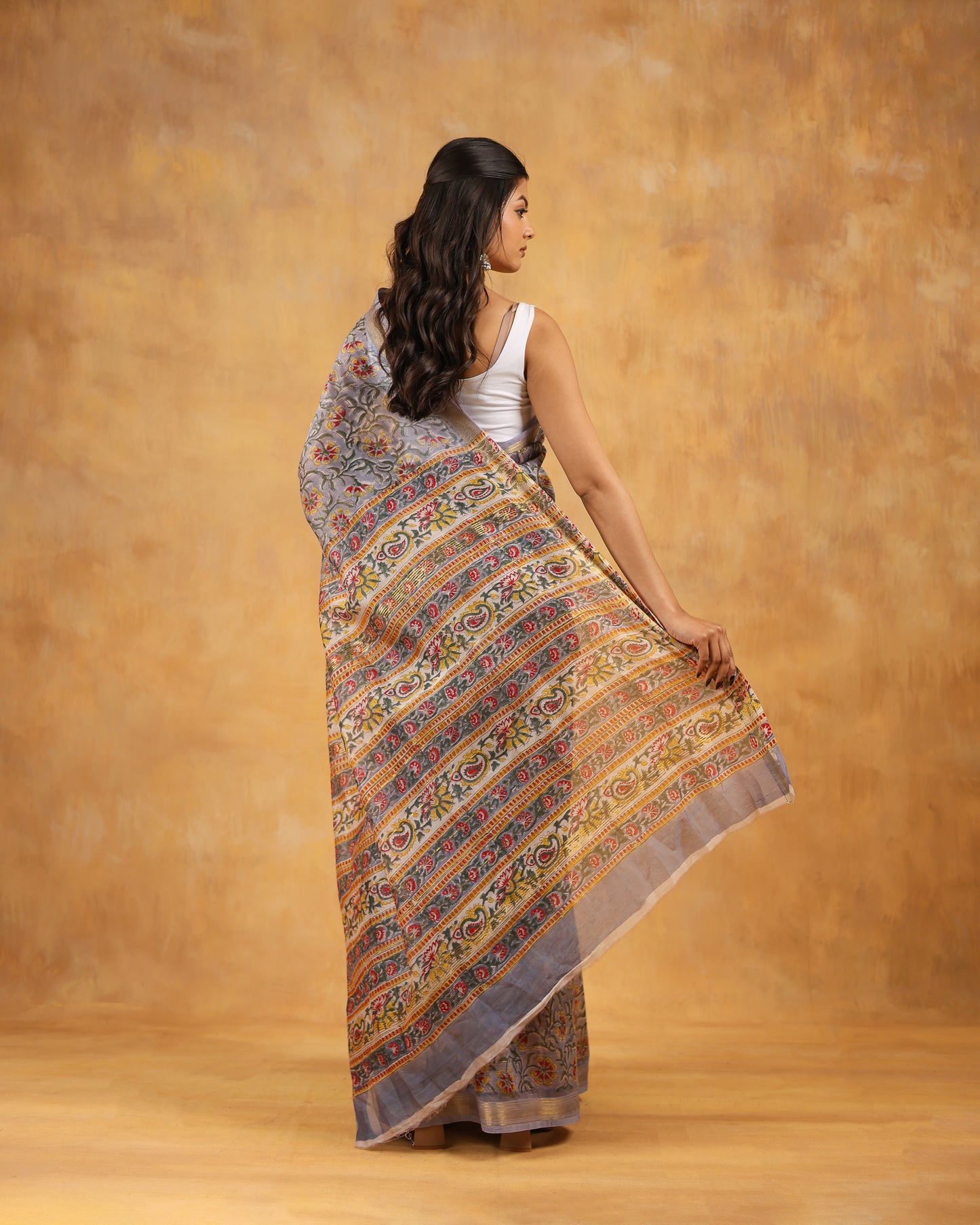 maheswari silk hand block printed saree