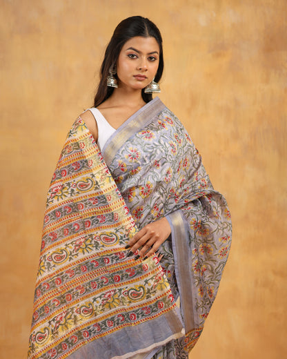 maheswari silk hand block printed saree
