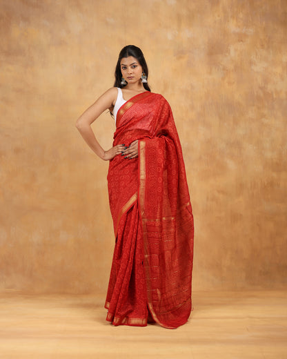 Maheswari silk hand block printed saree