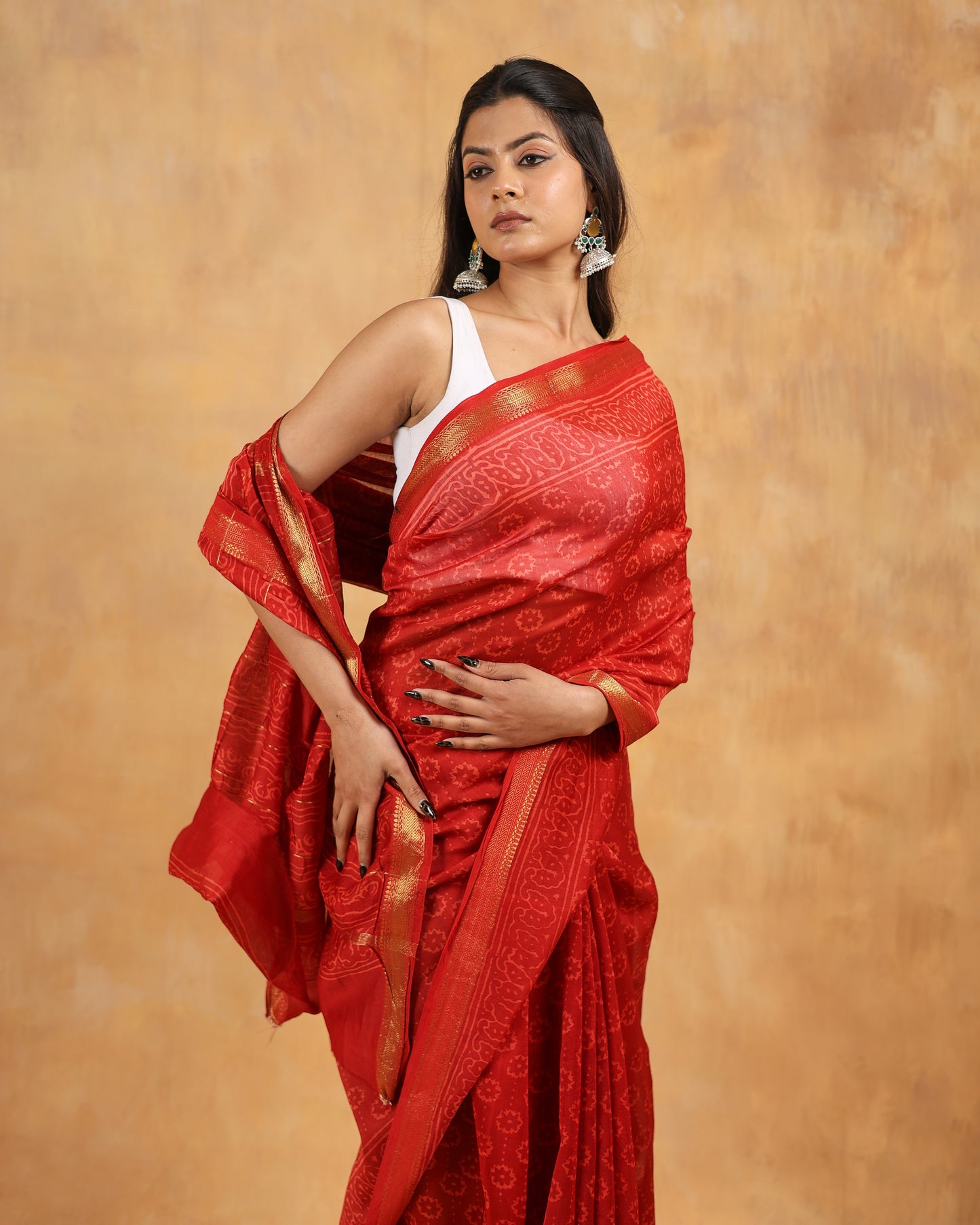 Maheswari silk hand block printed saree