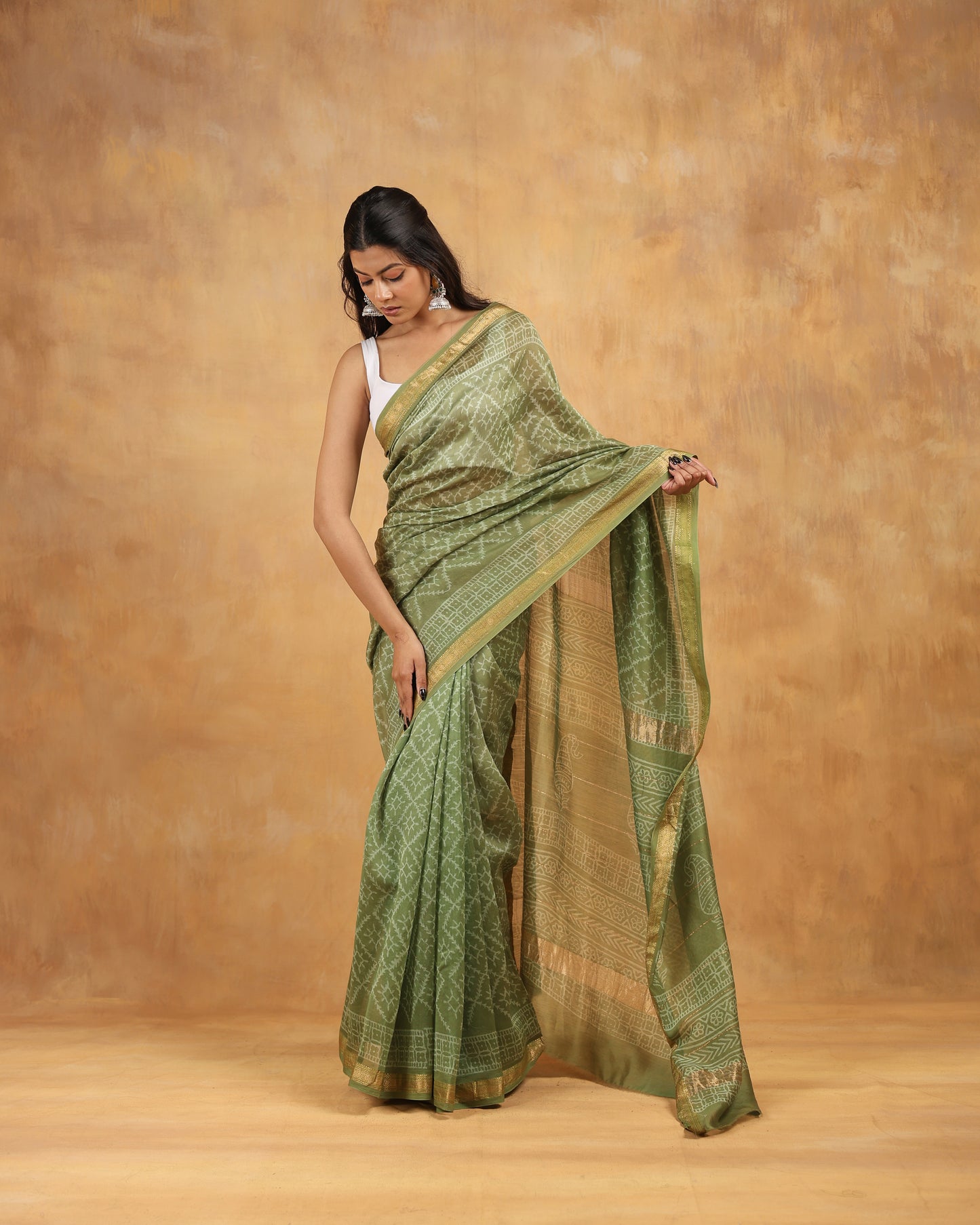 maheswari  silk hand block printet saree