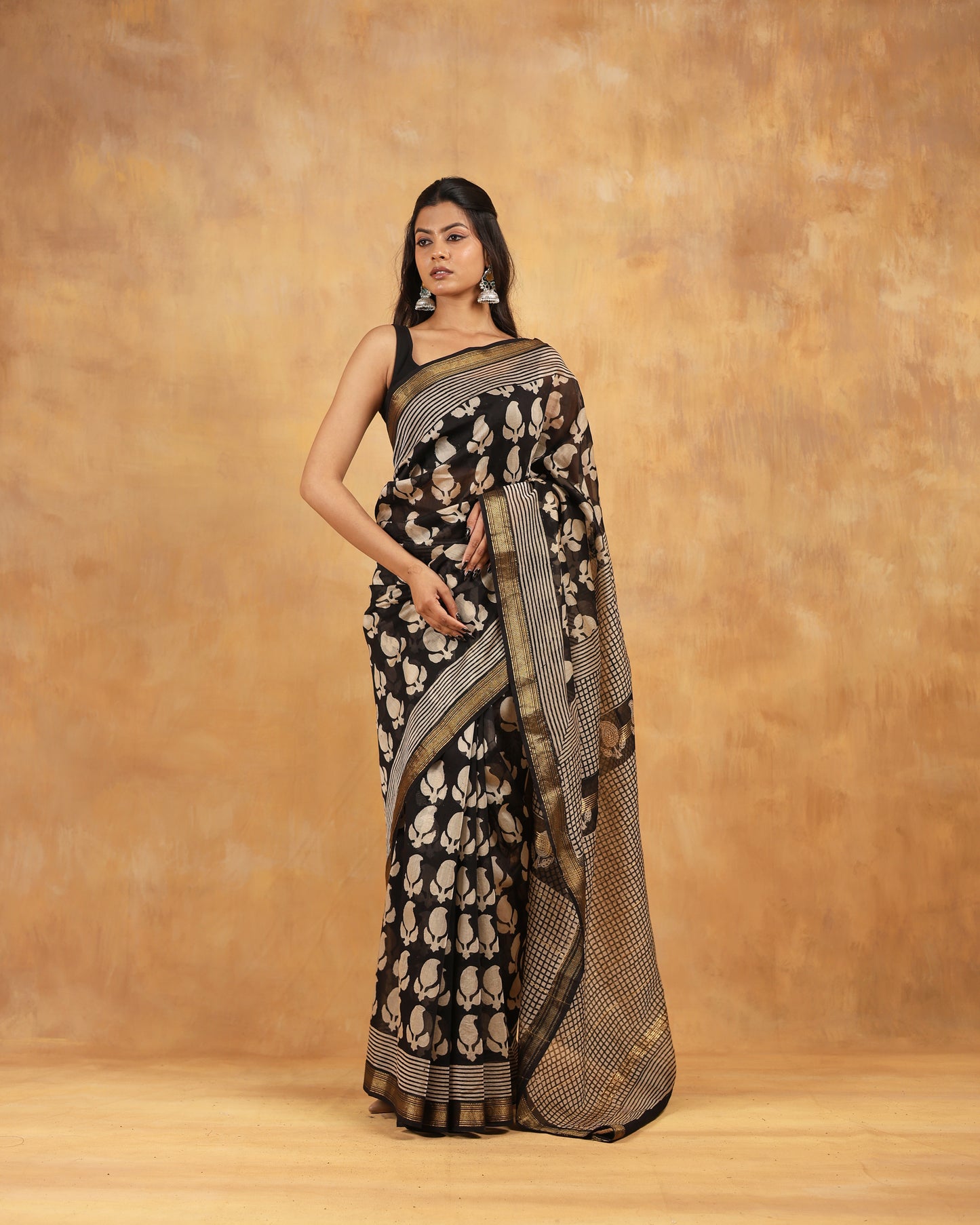 maheswari silk hand block printed saree