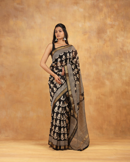 maheswari silk hand block printed saree