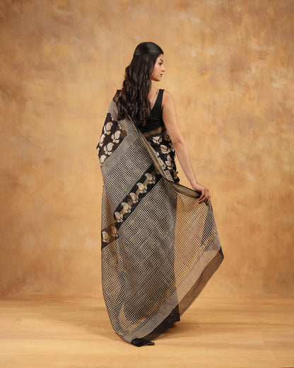 maheswari silk hand block printed saree