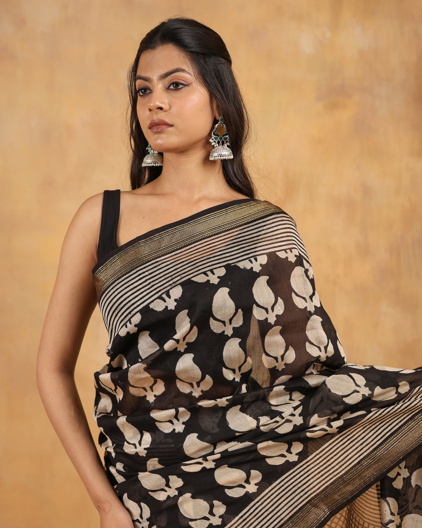maheswari silk hand block printed saree