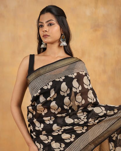 maheswari silk hand block printed saree