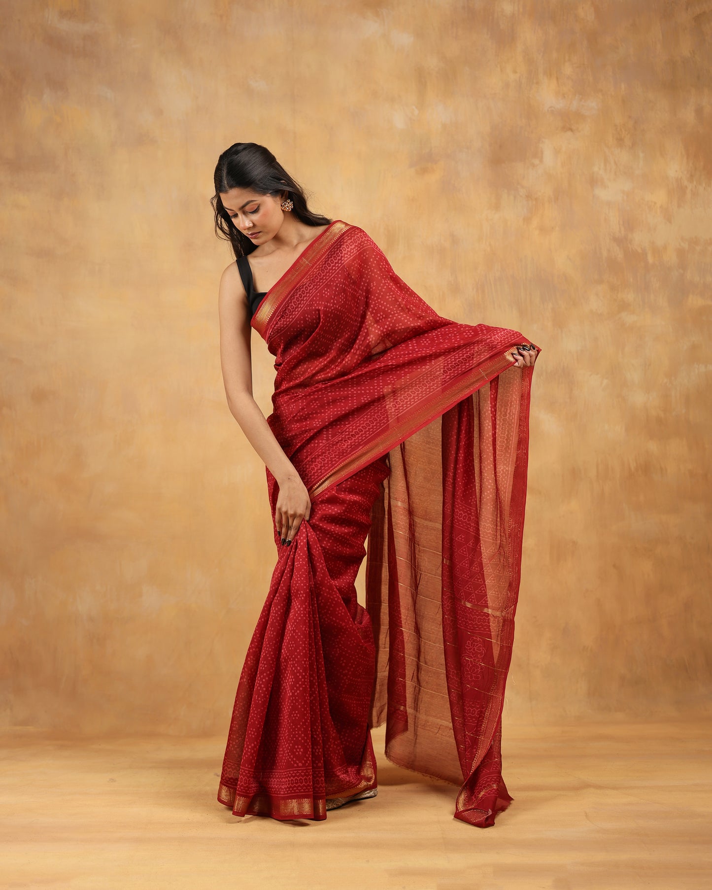 Maheswari silk hand block hand printed saree